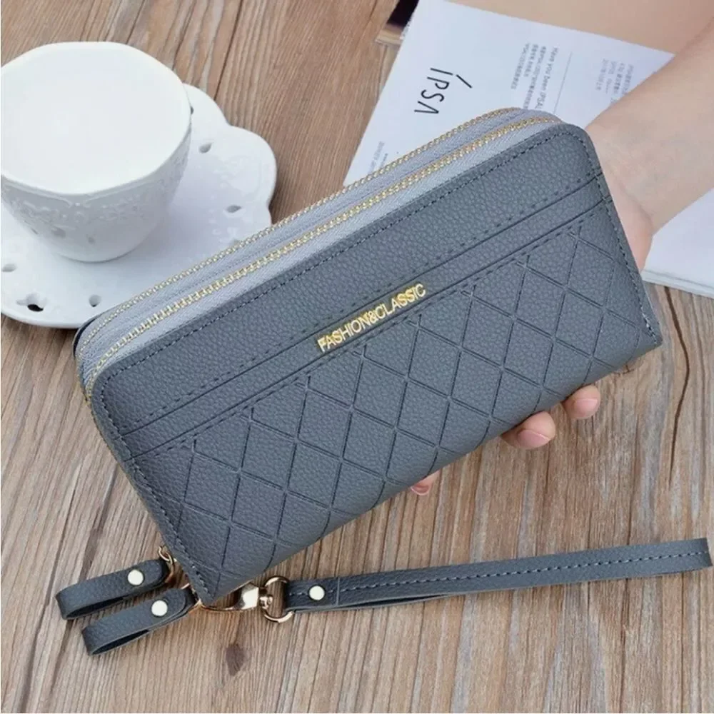 Ladies PU Leather Wallet Double Zipper Card Holder Clutch Purse Long Handbag